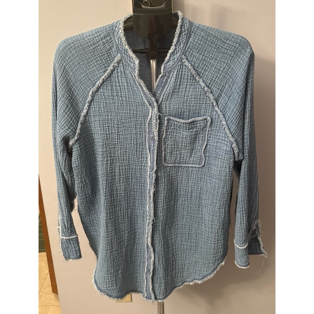 Aerie Women's Blue Gauze Button Down Long Sleeve Shirt Size XS